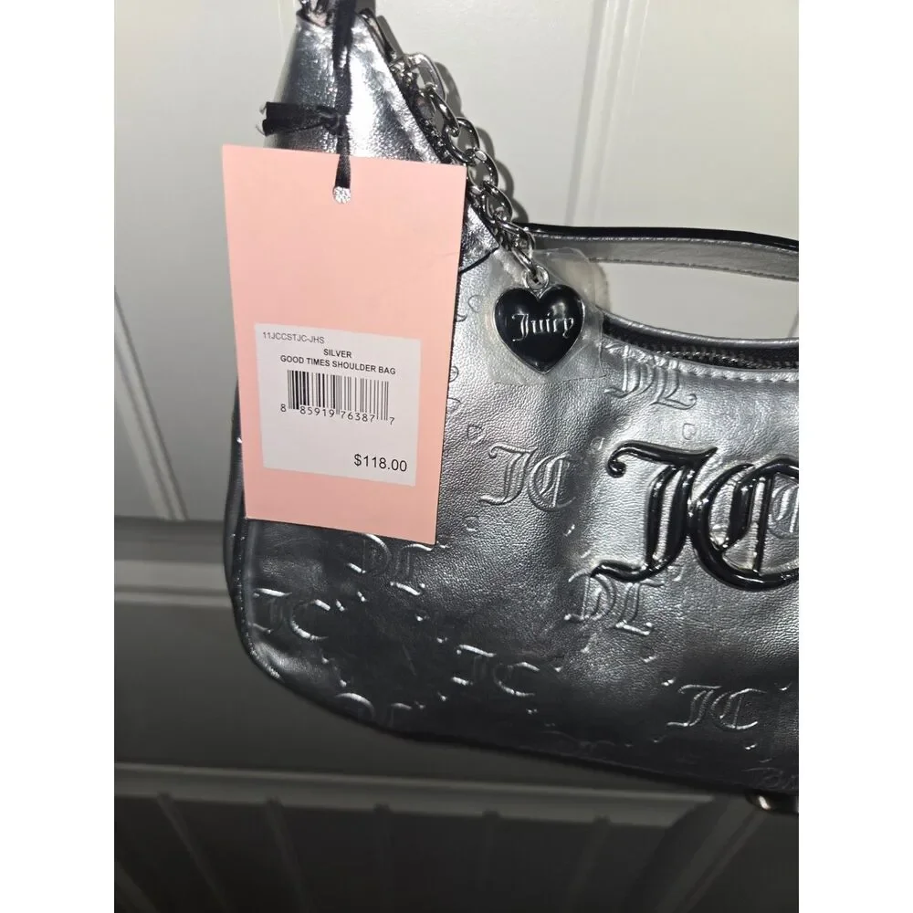 Juicy Couture Good Times Silver Shoulder Bag Embossed JC Logo NWT $118